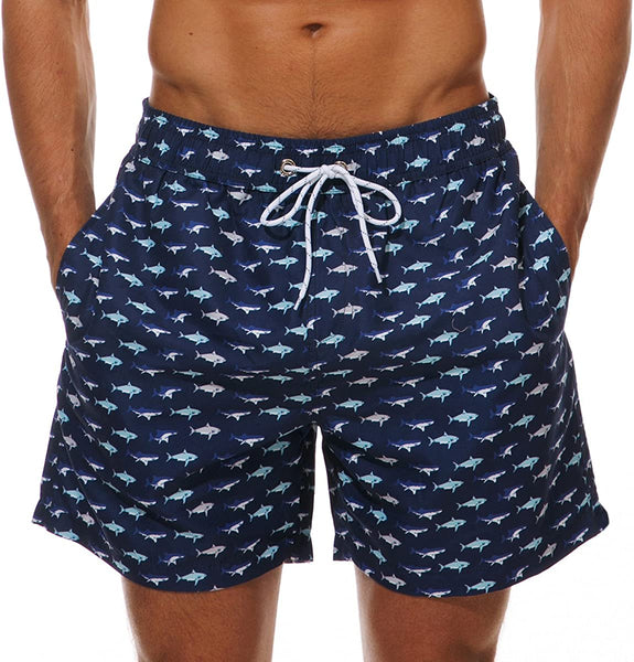 Men's Navy Blue Striped Short Swim Trunks