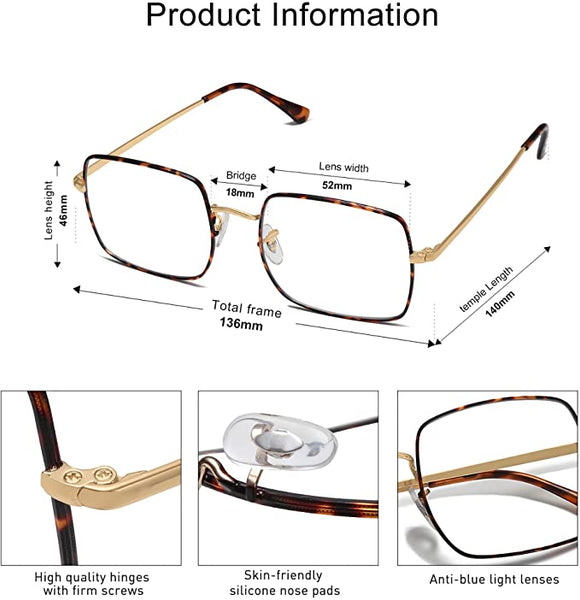 Oversized Tortoise Brown Metal Rectangle Clear Frames