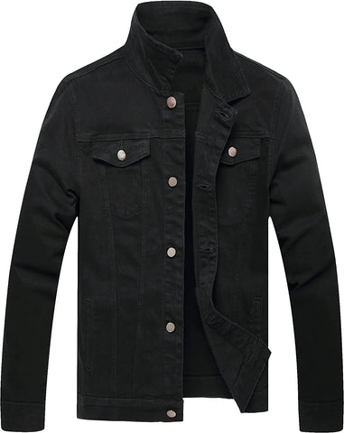 Classic Single-Breasted Black Men's Denim Jacket