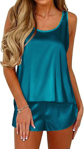 Dreamy Turquoise Satin Silk Tank Top and Shorts Sleepwear Set