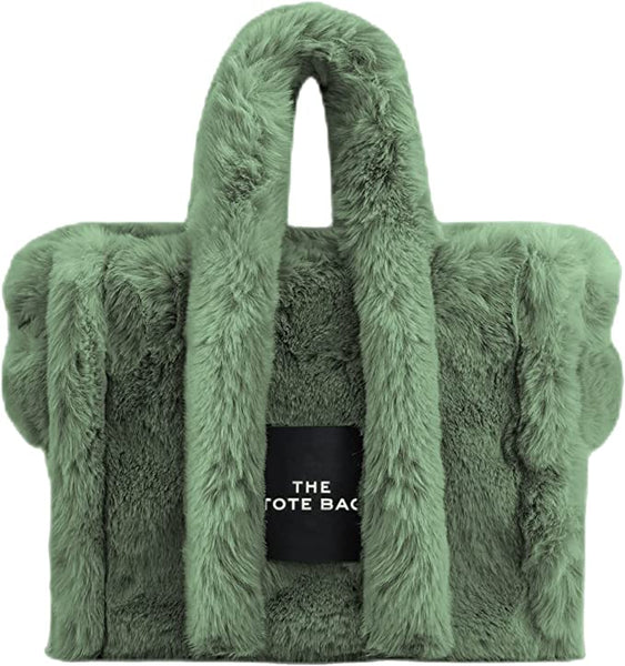 Faux Fur Chic Top Handle Light Gray Fuzzy Tote Bag
