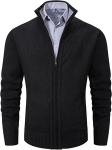 Men's Black Slim Fit Sweater Knitted Cardigan with Pockets