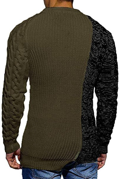 Men's Brown & White Two Tone Long Sleeve Knit Sweater