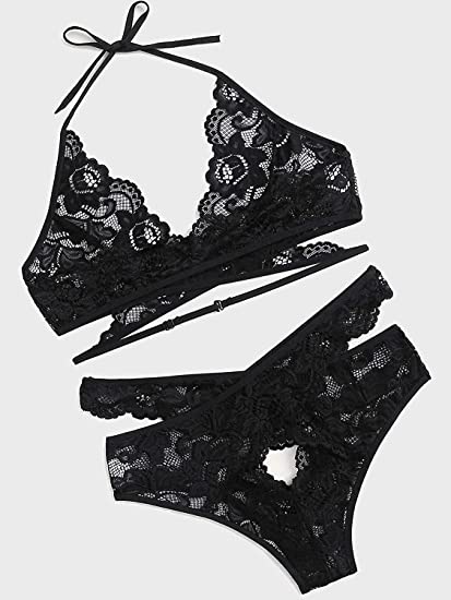 Beautiful Hunter Green Floral Lace Bralette & Panty Lingerie Set