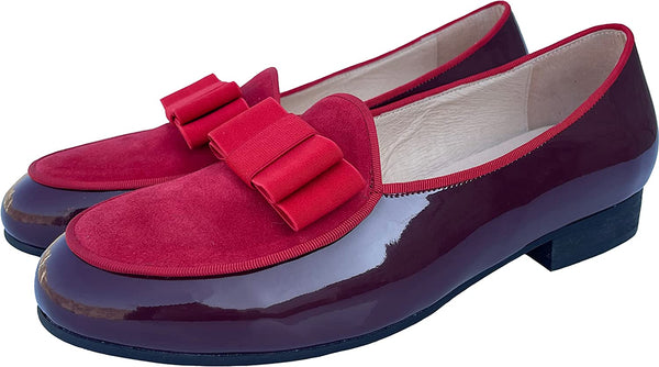 Men's Red Leather Loafers Shoes Banquet with Bowtie Flats