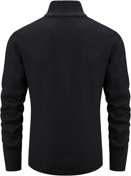 Men's Black Slim Fit Sweater Knitted Cardigan with Pockets