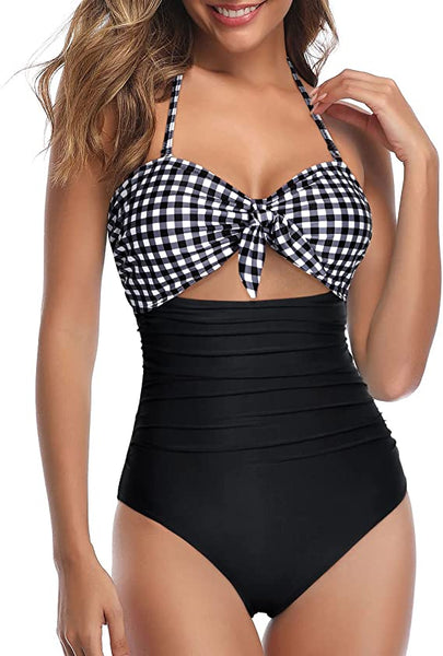 White High Waist Tied Halter One Piece Swimsuit