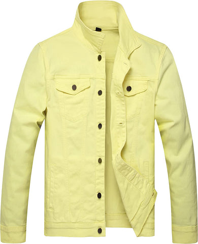 Classic Single-Breasted Yellow Men's Denim Jacket