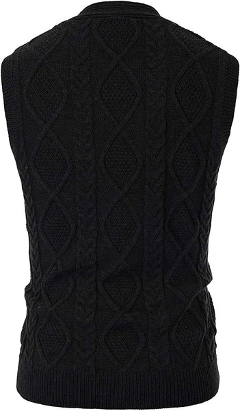 Cable Knitted Black Button Down Men's Sweater Vest