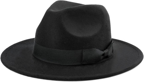 Kessel Classic Wide Brim Bowknot Black Fedora Hat