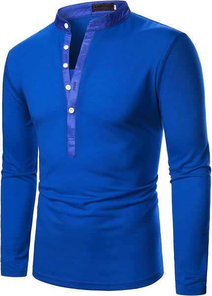 Calvin Blue Casual Long Sleeve Men's Henley Shirts