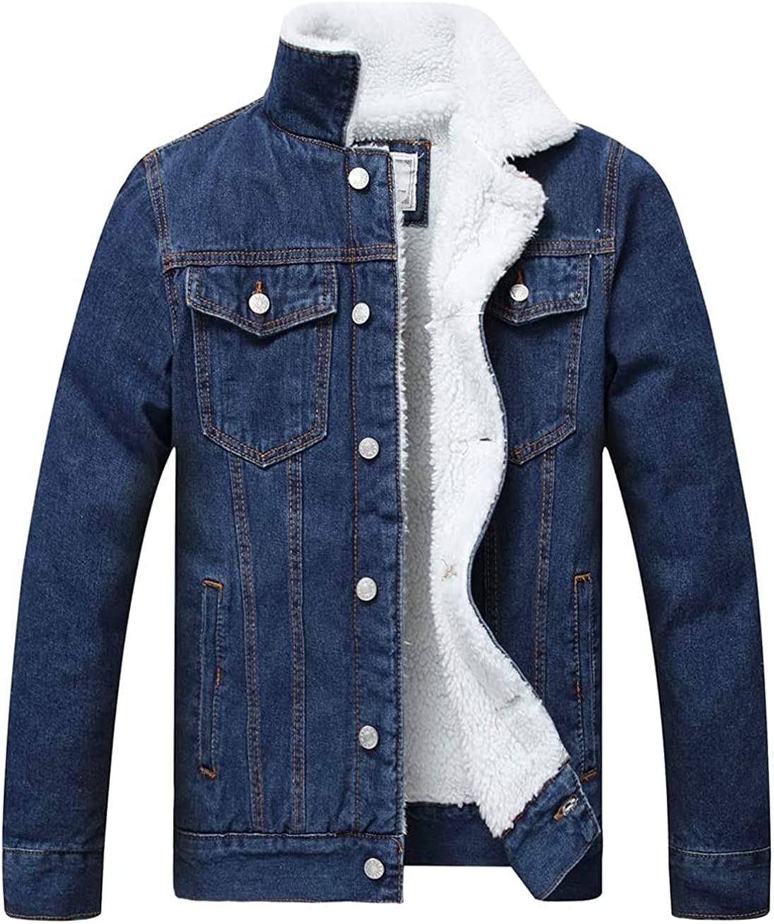 Classic Dark Blue Men's Faux Fur Denim Jacket