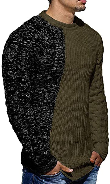 Men's Brown & White Two Tone Long Sleeve Knit Sweater