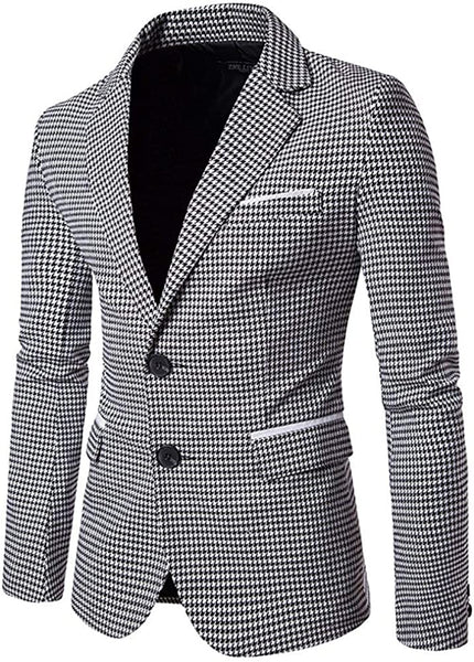 Classic Black Plaid Single Breasted Men's Blazer