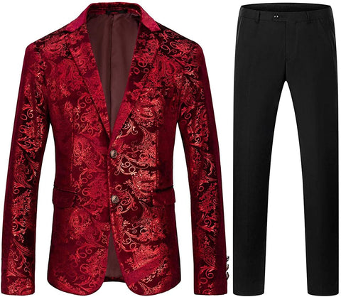 Red Single Breasted 2 Piece Men's Floral Suit