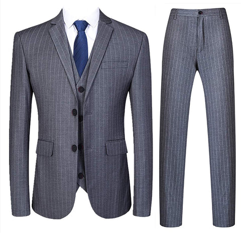 Men's Conquer Grey Stripe 3 Piece Dress Suits