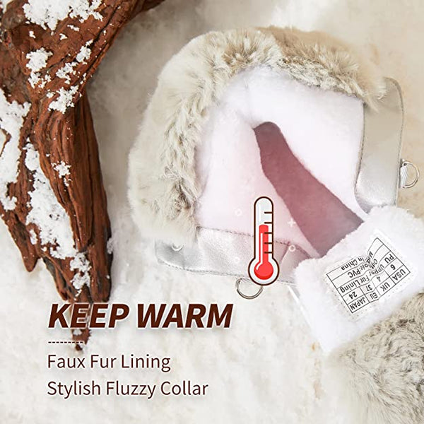 Furry White Faux Leather Lace Up Snow Boots