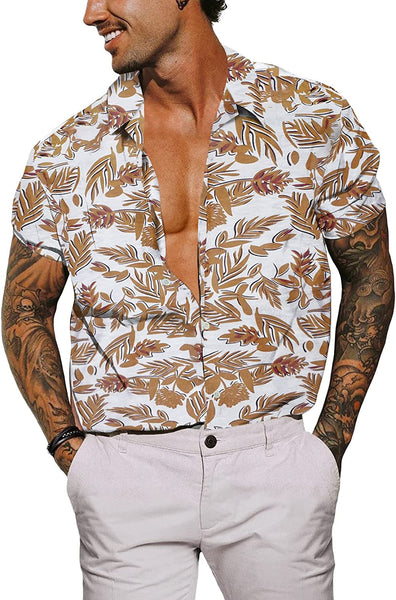 Men's Casual Yellow Floral Short Sleeve Hawaiian Shirt