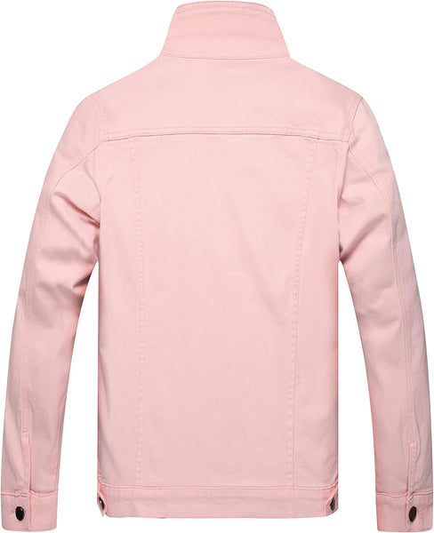 Classic Single-Breasted Pink Men's Denim Jacket