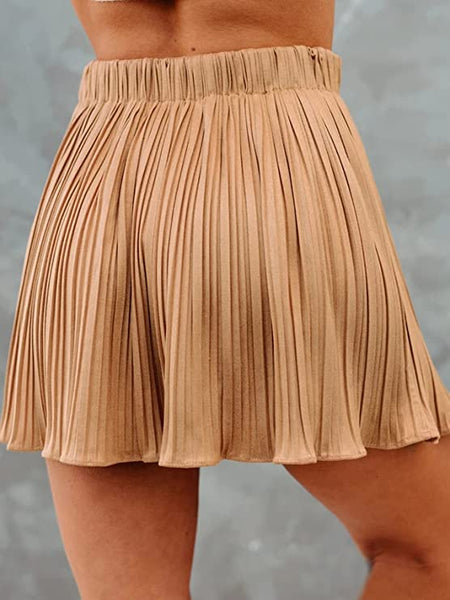 Feminine Red Flowy Pleated Mini Skirt