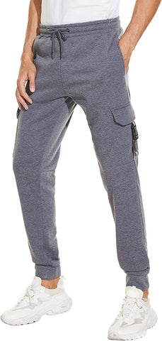 Men's Gray Sherpa Lined Fleece Jogger Winter Pants