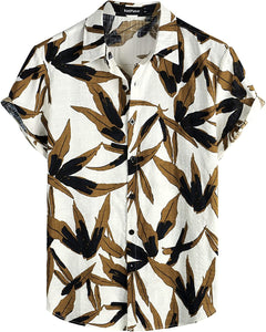 Men's White Bamboo Print Casual Short Sleeve Shirt