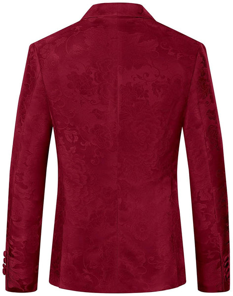 Red Jacquard One Button Men's Tuxedo Suit