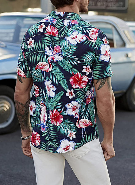 Men's Casual Black Floral Short Sleeve Hawaiian Shirt