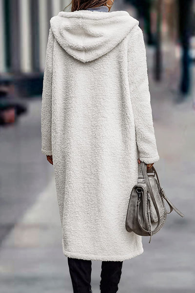 Women's Light Beige Faux Fur Long Hooded Winter Coat