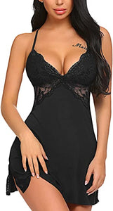 Soft Black Lace Cut Out Lingerie Night Dress