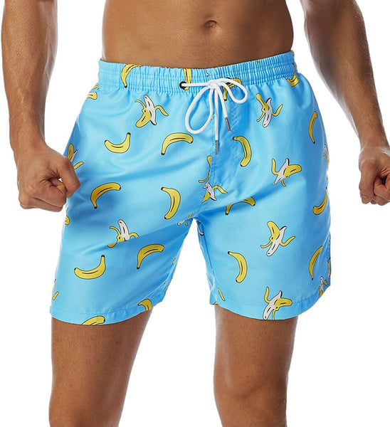 Men's Navy Trees Short Swim Trunks