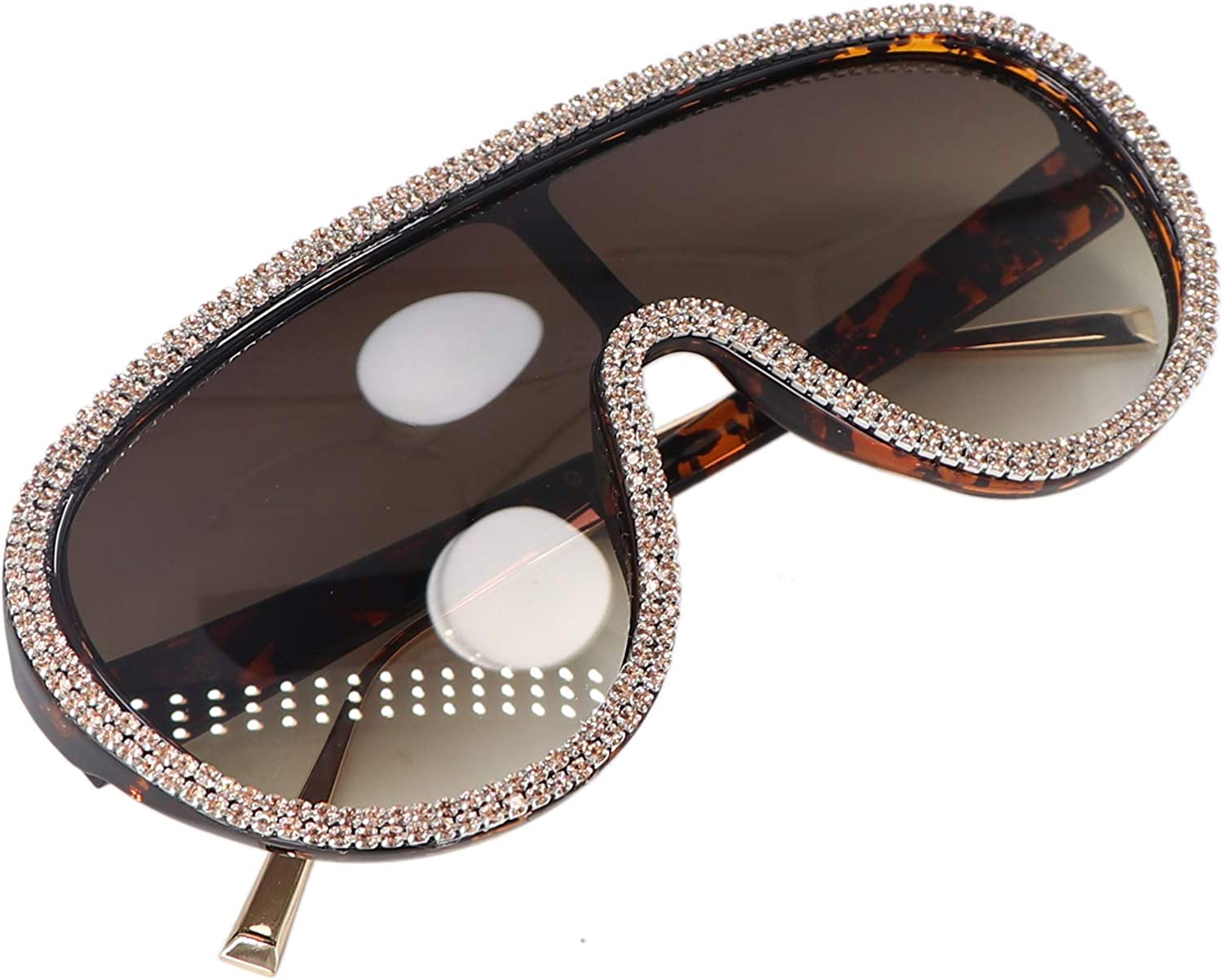 Bling Rhinestone Brown Oversized Retro Shield Sunglasses