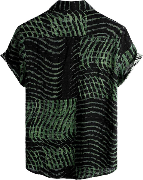 Men's Green & Black Print Casual Short Sleeve Shirt