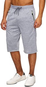 Drawstring Light Grey 3/4 Workout Joggers with Zipper Pockets