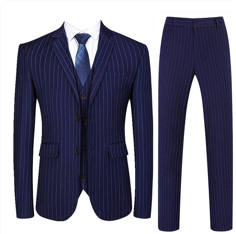 Men's Conquer Navy Stripe 3 Piece Dress Suits