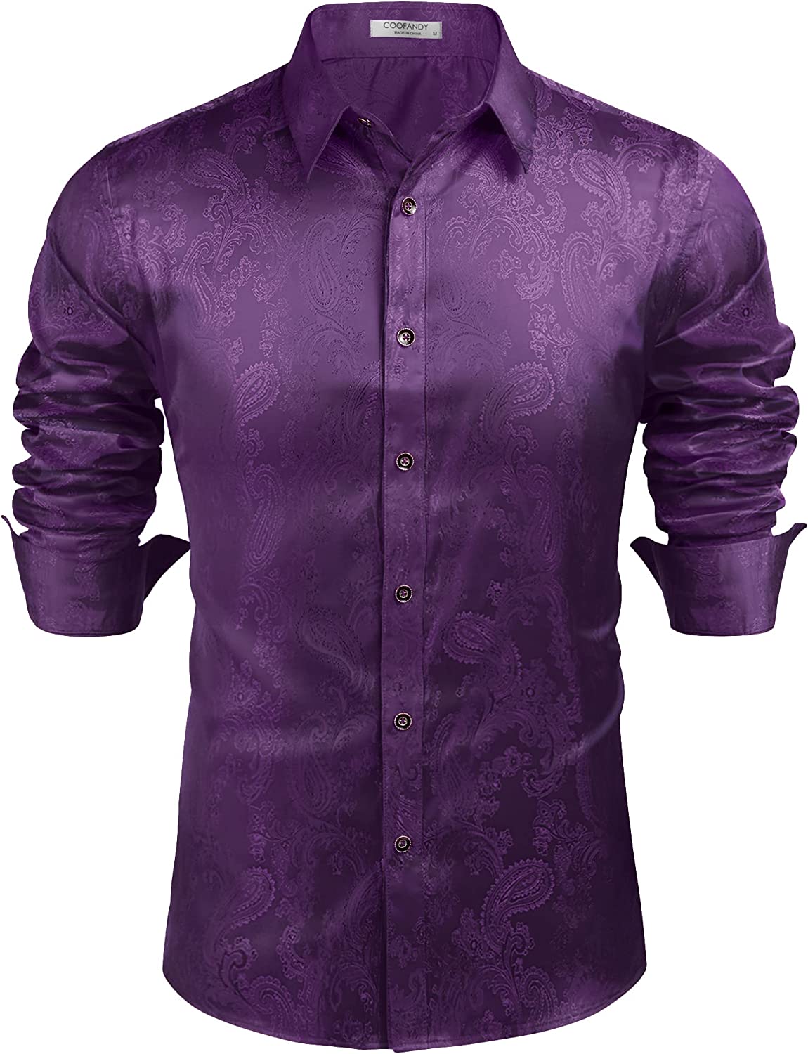 Men's Purple Floral Rose Printed Long Sleeve Dress Shirt