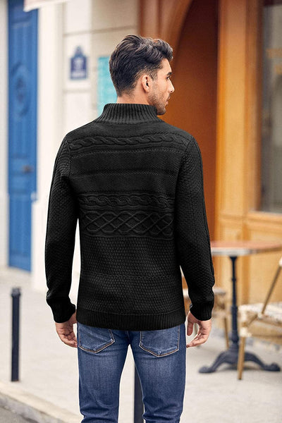 Men's Black Knitted Turtleneck Long Sleeve Slim Fit Sweater Cardigan