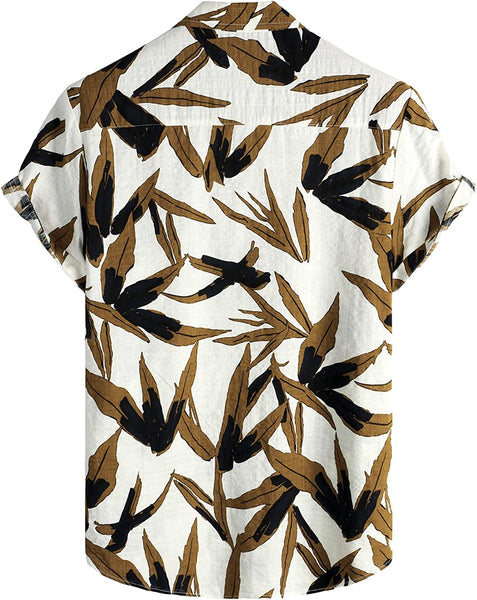 Men's White Bamboo Print Casual Short Sleeve Shirt