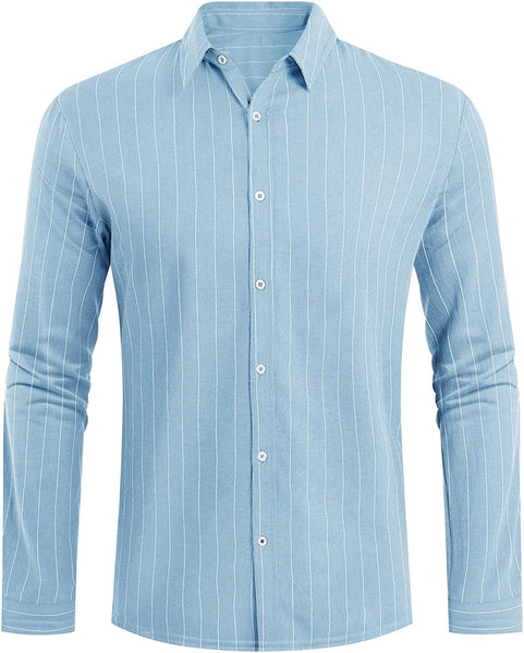 Blue Stripe Casual Long Sleeve Men's Button Up Shirt