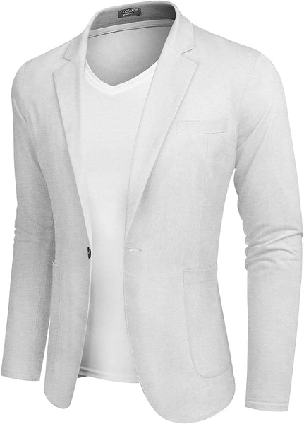 Men's White Lightweight Long Sleeve Lapel Blazer