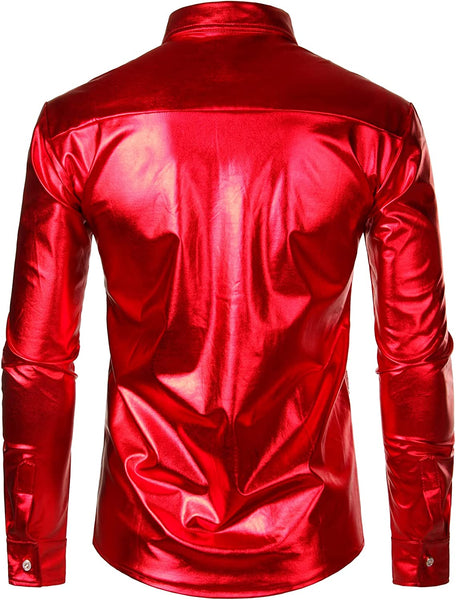 Men's Metallic Red Long Sleeve Button Down Shirts