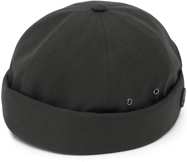 Helmond Charcoal Brimless Leather Strap Beanie Cap