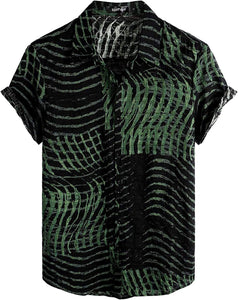 Men's Green & Black Print Casual Short Sleeve Shirt