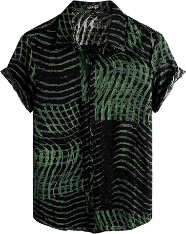 Men's Green & Black Print Casual Short Sleeve Shirt