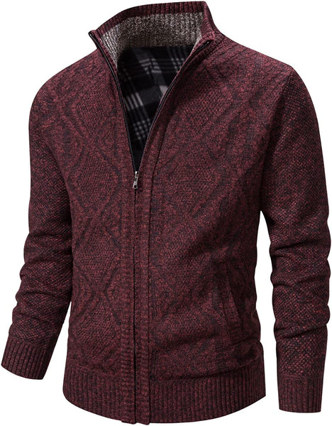 Wine Red Slim Fit Sweater Knitted Cardigan with Pockets