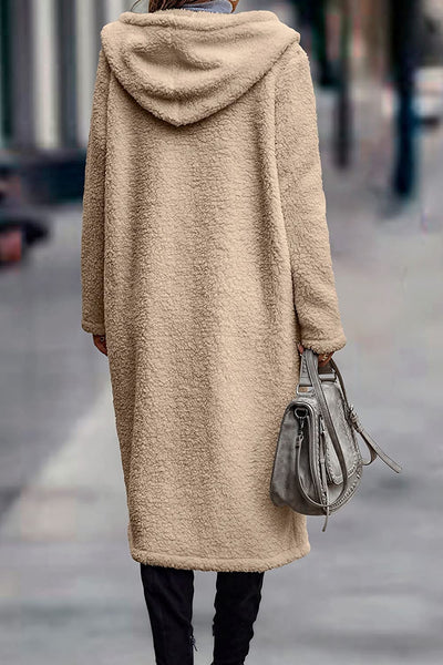 Women's Dark Beige Faux Fur Long Hooded Winter Coat