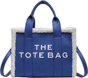 Trendy Fuzzy Blue Top Handle Tote Bag