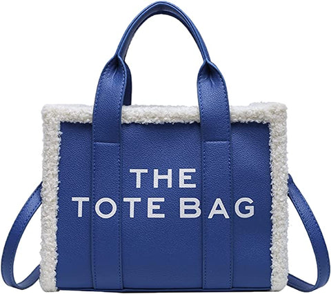 Trendy Fuzzy Blue Top Handle Tote Bag
