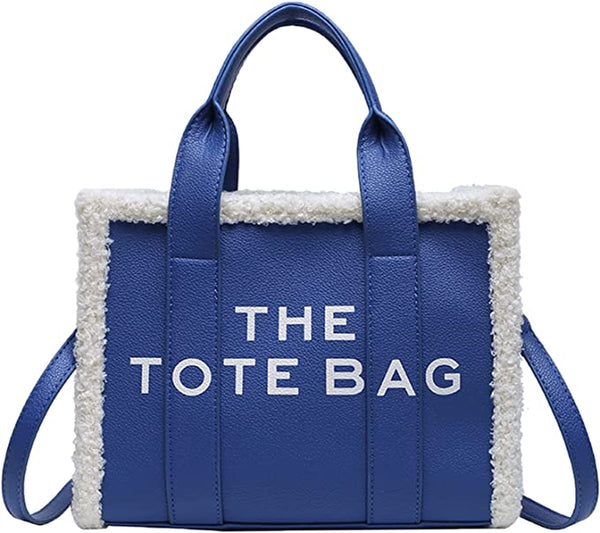 Trendy Fuzzy Black Top Handle Tote Bag