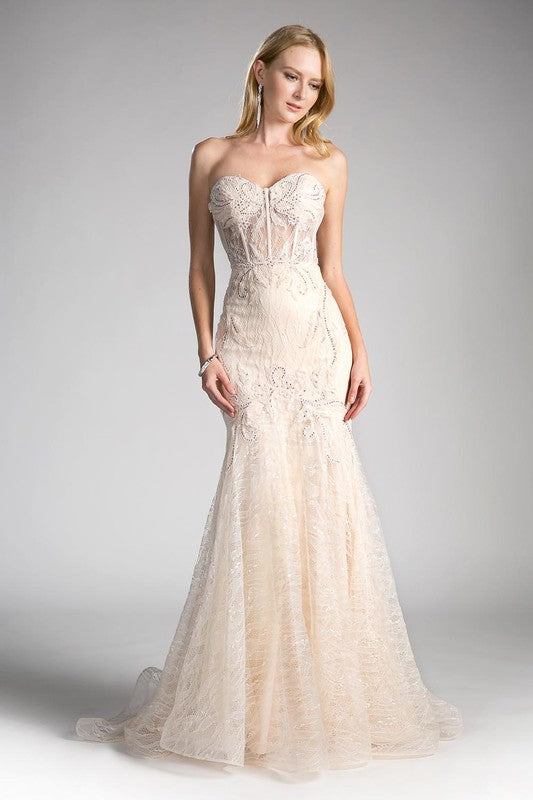 Sweetheart Champagne Strapless Lace Mermaid Gown